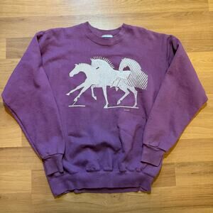 Vintage 90's Gardner Art Purple Horses Crewneck Pullover Sweatshirt Sz Large VTG
